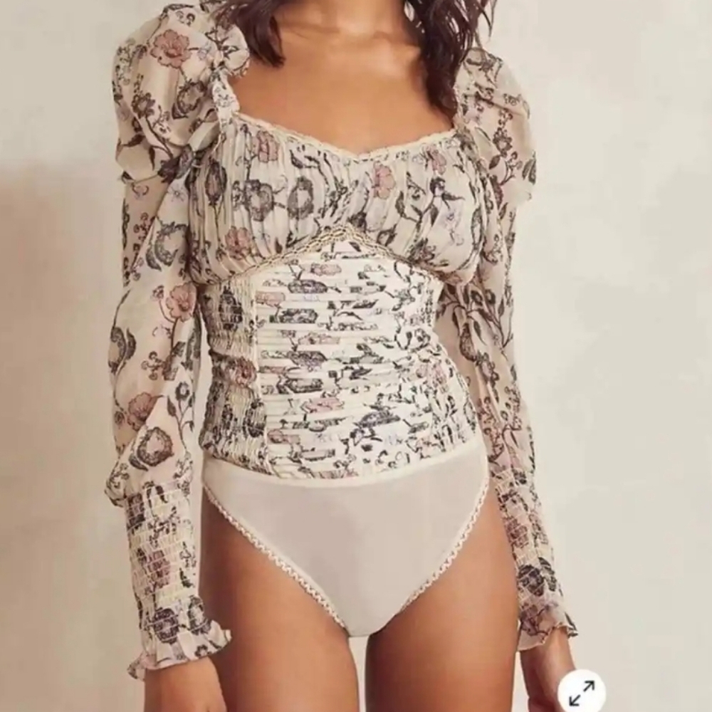 NWT Free People Brunch Date Floral Bodysuit sz XS - Picture 3 of 13